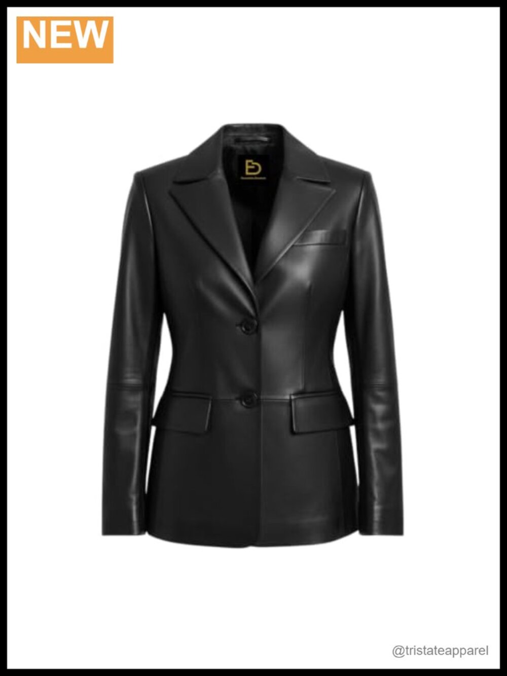 Women's Real Leather Blazer Jacket Tailored Two Button Notch Lapel Structured